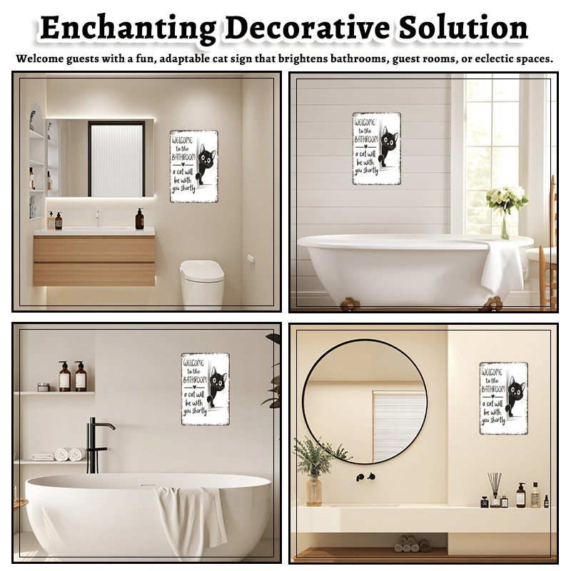 Funny Metal Tin Welcome Cat Sign For Bathroom