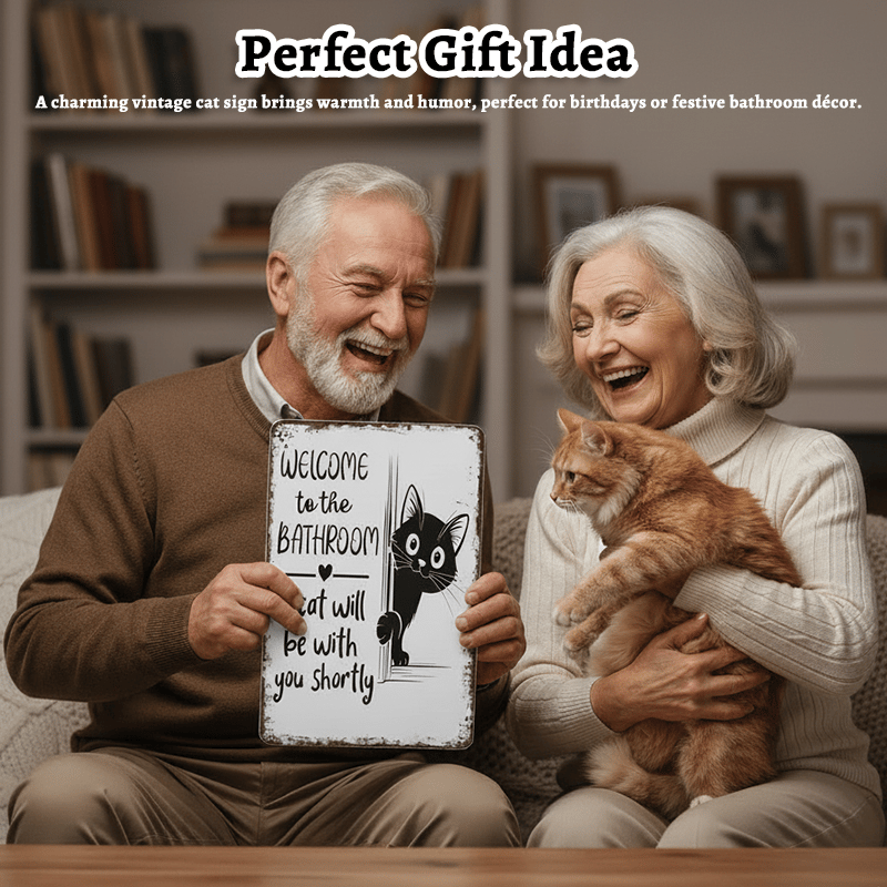 Funny Metal Tin Welcome Cat Sign For Bathroom