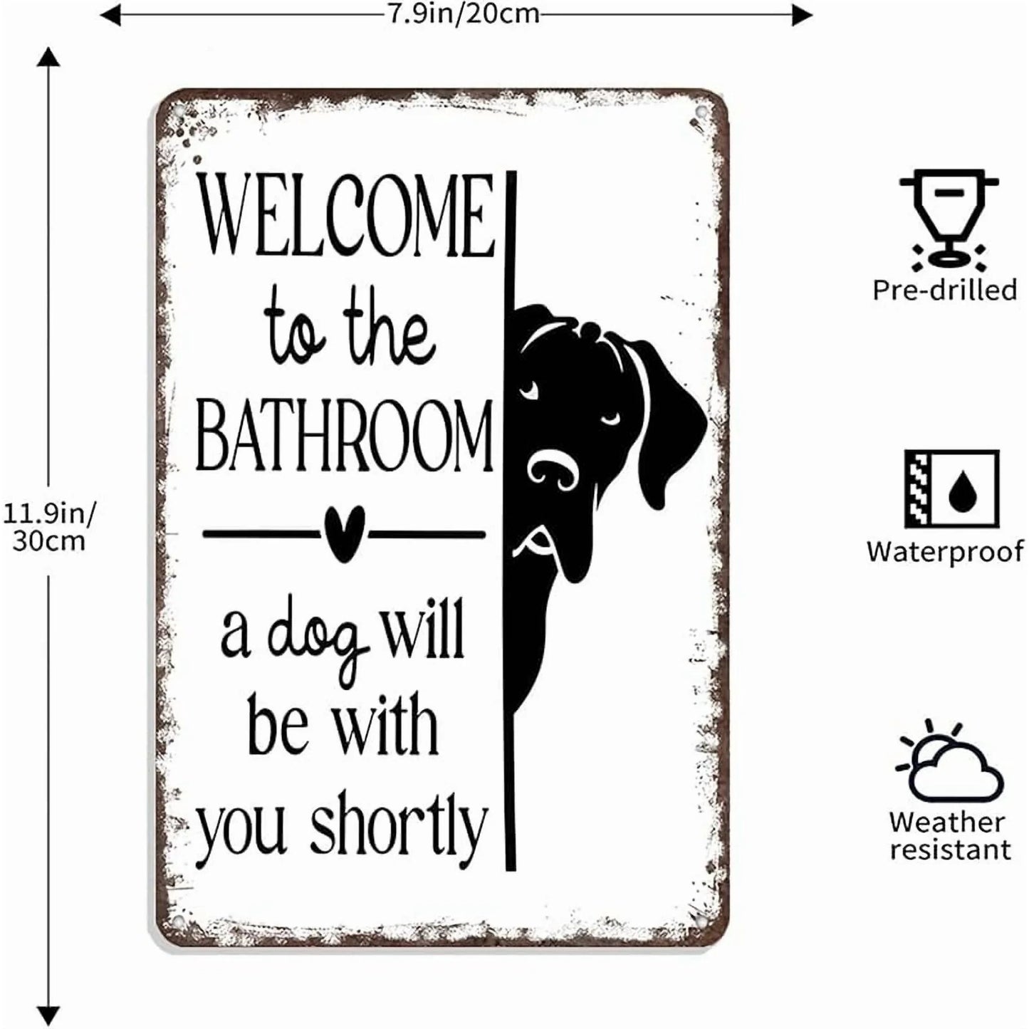 Funny Metal Tin Welcome Cat Sign For Bathroom