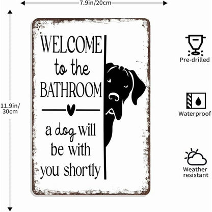 Funny Metal Tin Welcome Cat Sign For Bathroom