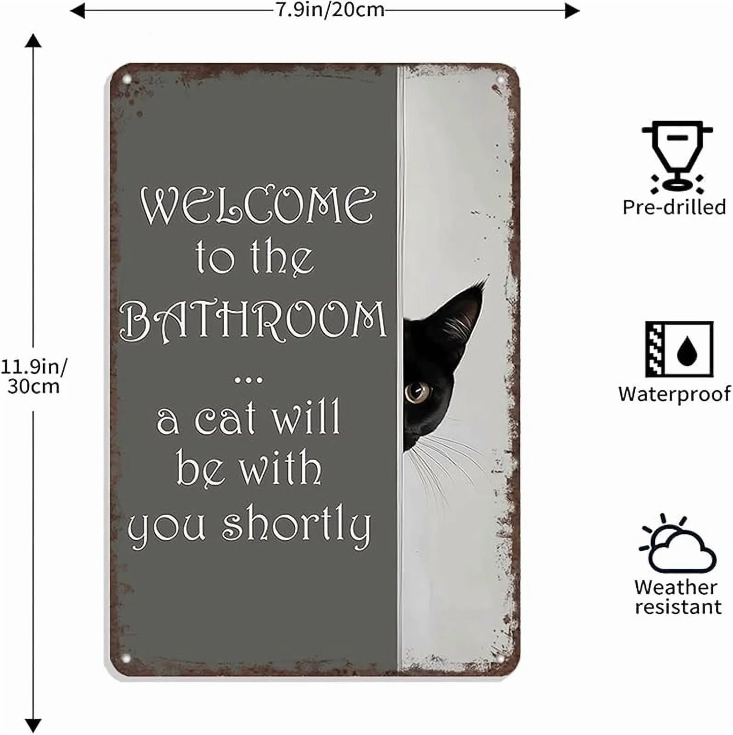 Funny Metal Tin Welcome Cat Sign For Bathroom
