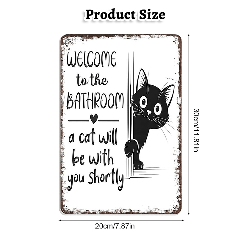 Funny Metal Tin Welcome Cat Sign For Bathroom